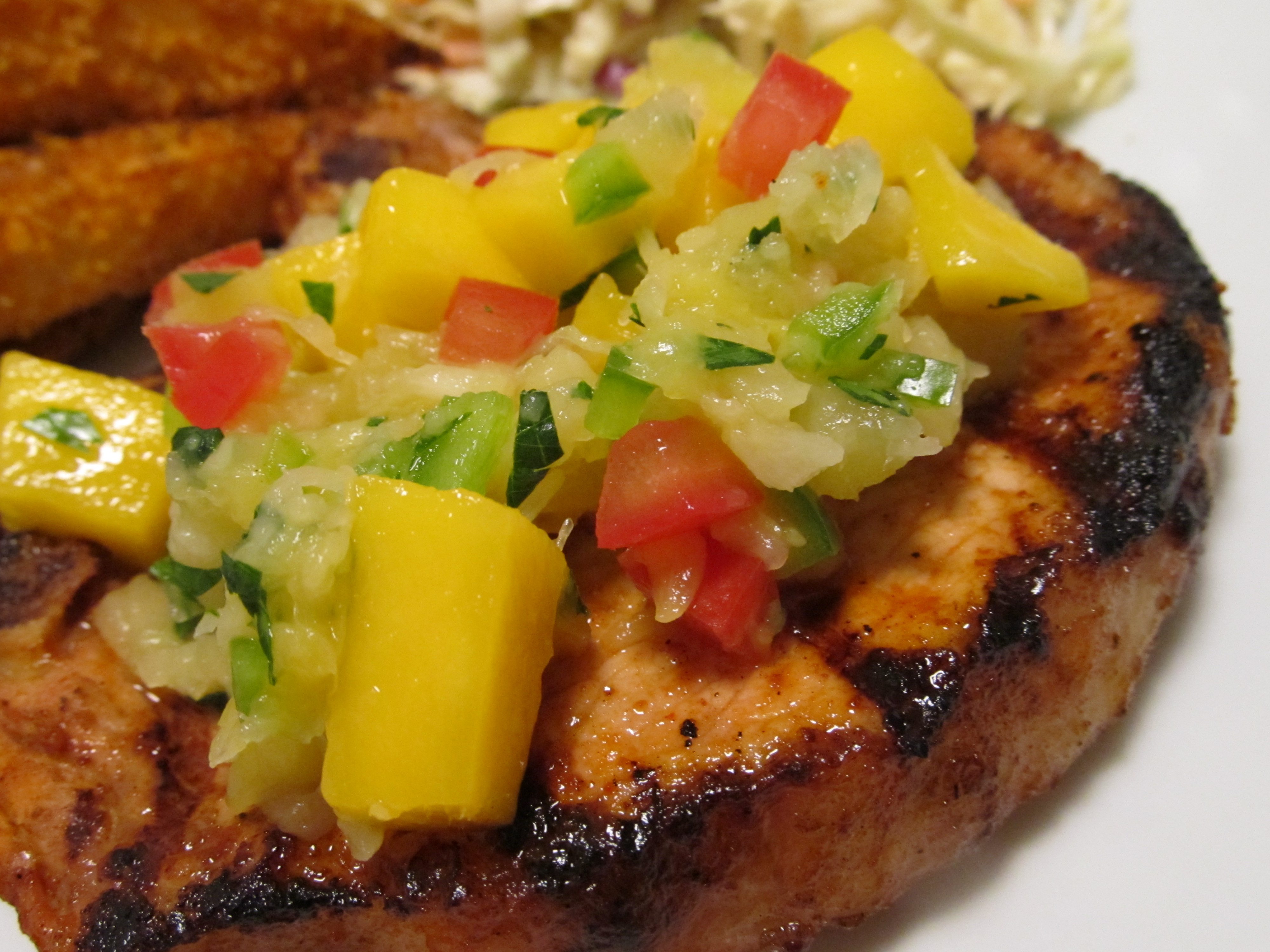 Spicy Grilled Pork Chops with Mango Pineapple Salsa